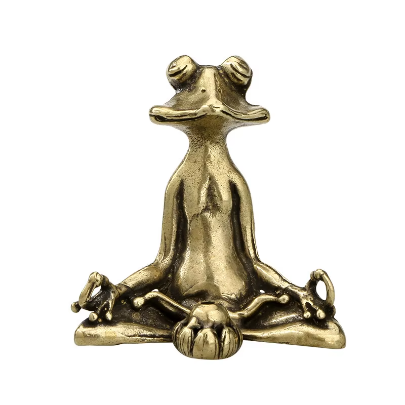 Antique Brass Meditation Zen Frog Statue Ornament Copper Animal Sculpture Incens