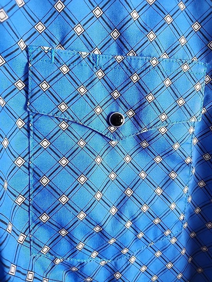 Wrangler Western Shirt Men's Long Sleeve Sz L Pearl Snap Jr Blue White Geometric - Image 2 of 4