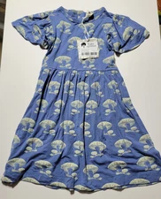 Kate Quinn NWT Flutter Sleeve Dress Toadstool Mushroom Print Blue White Size 3T
