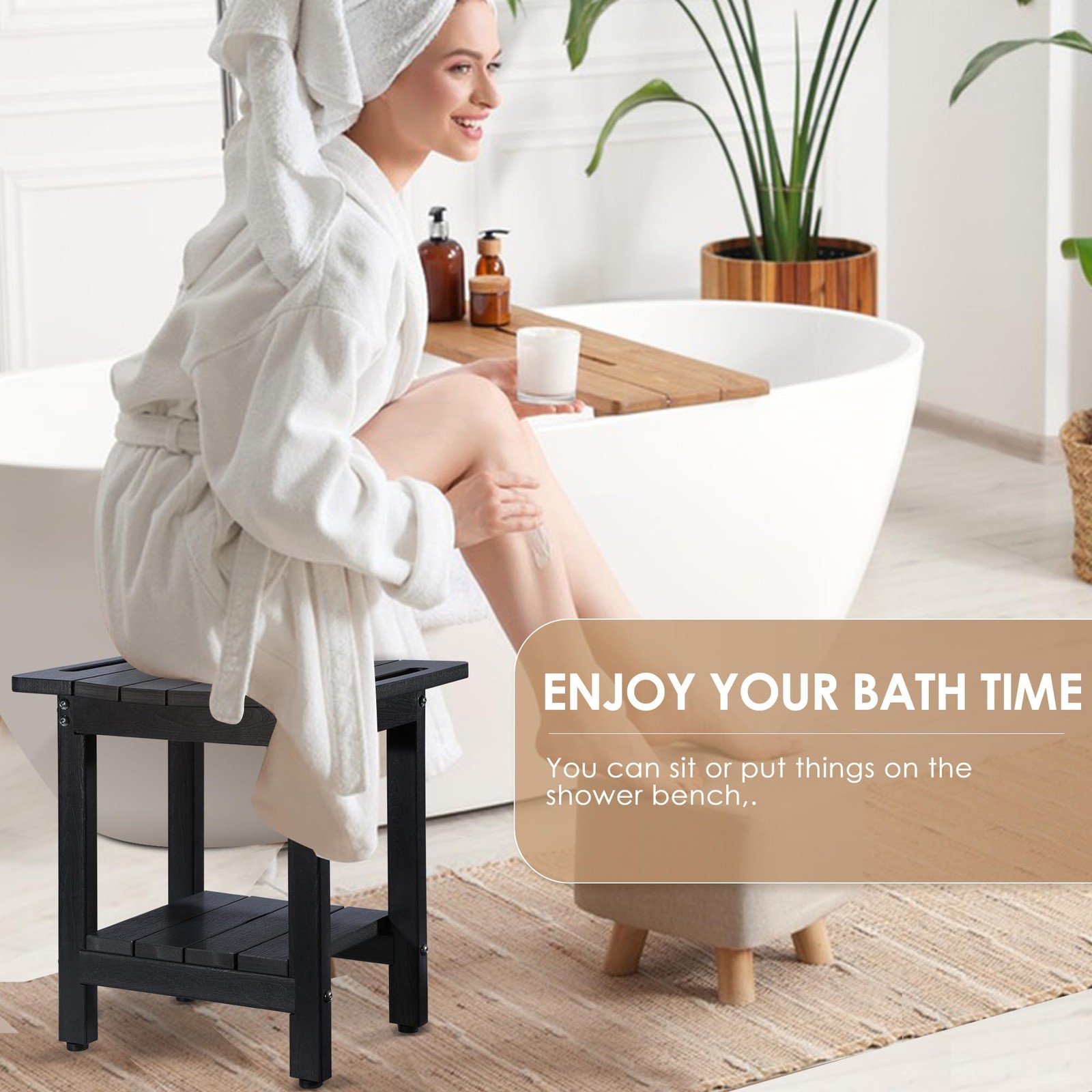 HDPE Shower Bench for Inside Spray Bath – Waterproof, Durable Shower Seat for...