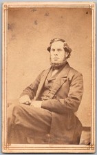 Antique CDV Circa 1860s Handsome Bearded Man In Suit Unmarked