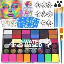 Professional Face Painting Kit – 42 Color Water Activated Facepaint Makeup Kit, 