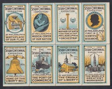 1926 Philadelphia Expo Complete Stamp Sheet of 8 MNH
