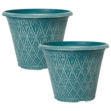 2Pc Round Teal Green Plastic 30cm Plant Pot 9.5L Garden Outdoor Cover Planter