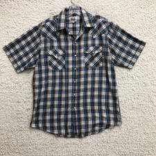 ELY Cattleman Button Up Shirt Large Adult Blue Plaid Pearl Snap Western Mens L
