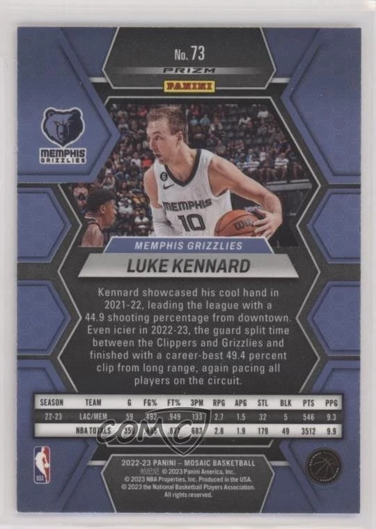 2022-23 Panini Mosaic White Sparkle Prizm Luke Kennard #73 - Image 2 of 2