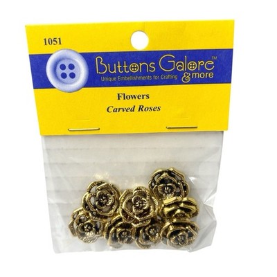 Buttons Galore & More Craft Sewing Shank Buttons 8pc Gold Carved Roses