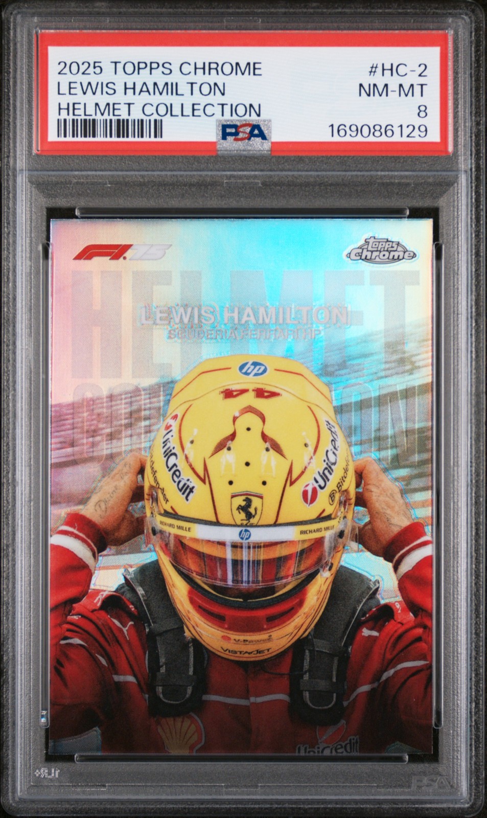 2025 TOPPS CHROME FORMULA 1 HELMET COLLECTION #HC-2 LEWIS HAMILTON PSA 8