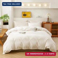 ECOCOTT White Duvet Cover King Size, 100 Washed Cotton 1 Duvet Cover with Zippe