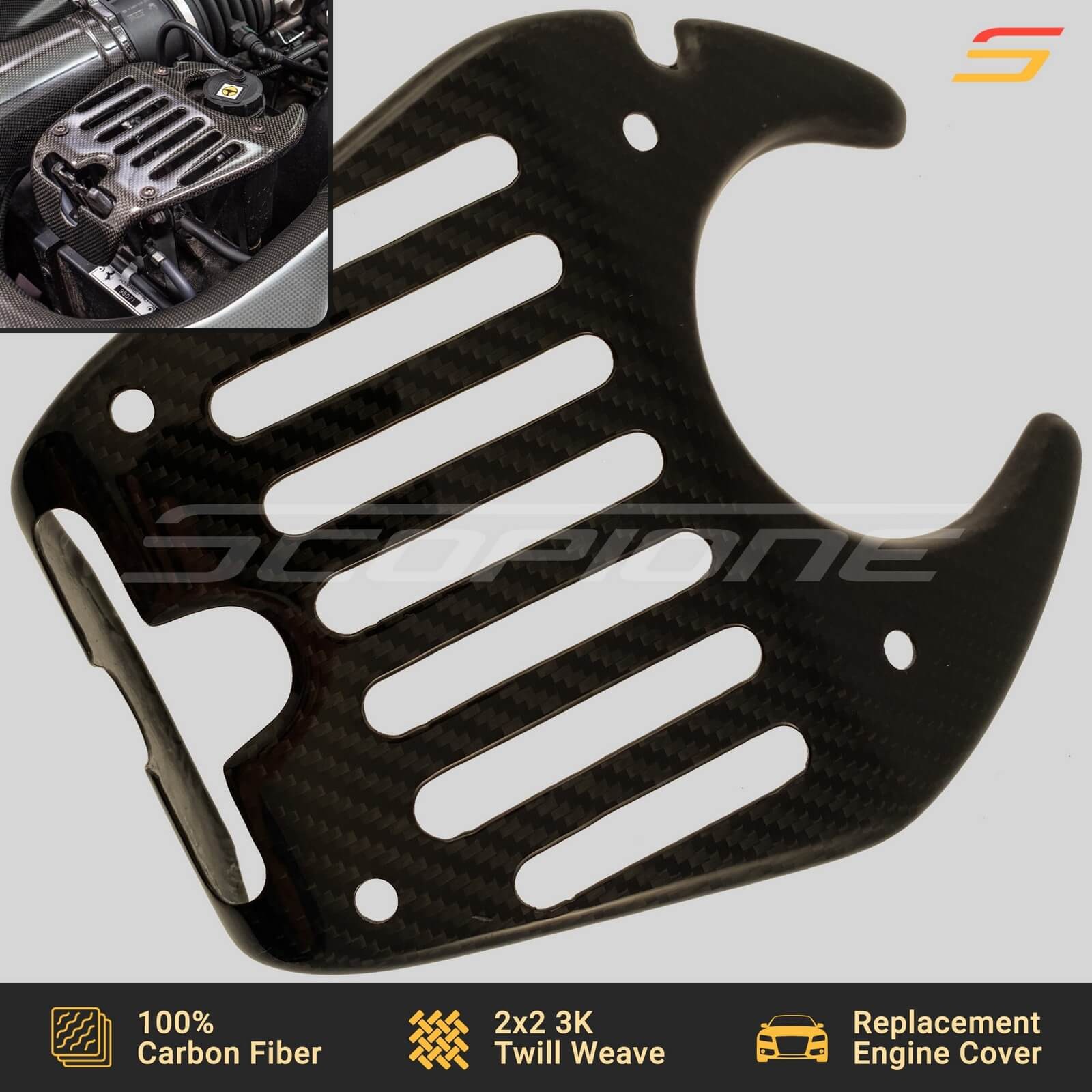 Scopione Carbon Fiber Engine Covers Panel Shield Trim Kit for Ferrari 458 Spider