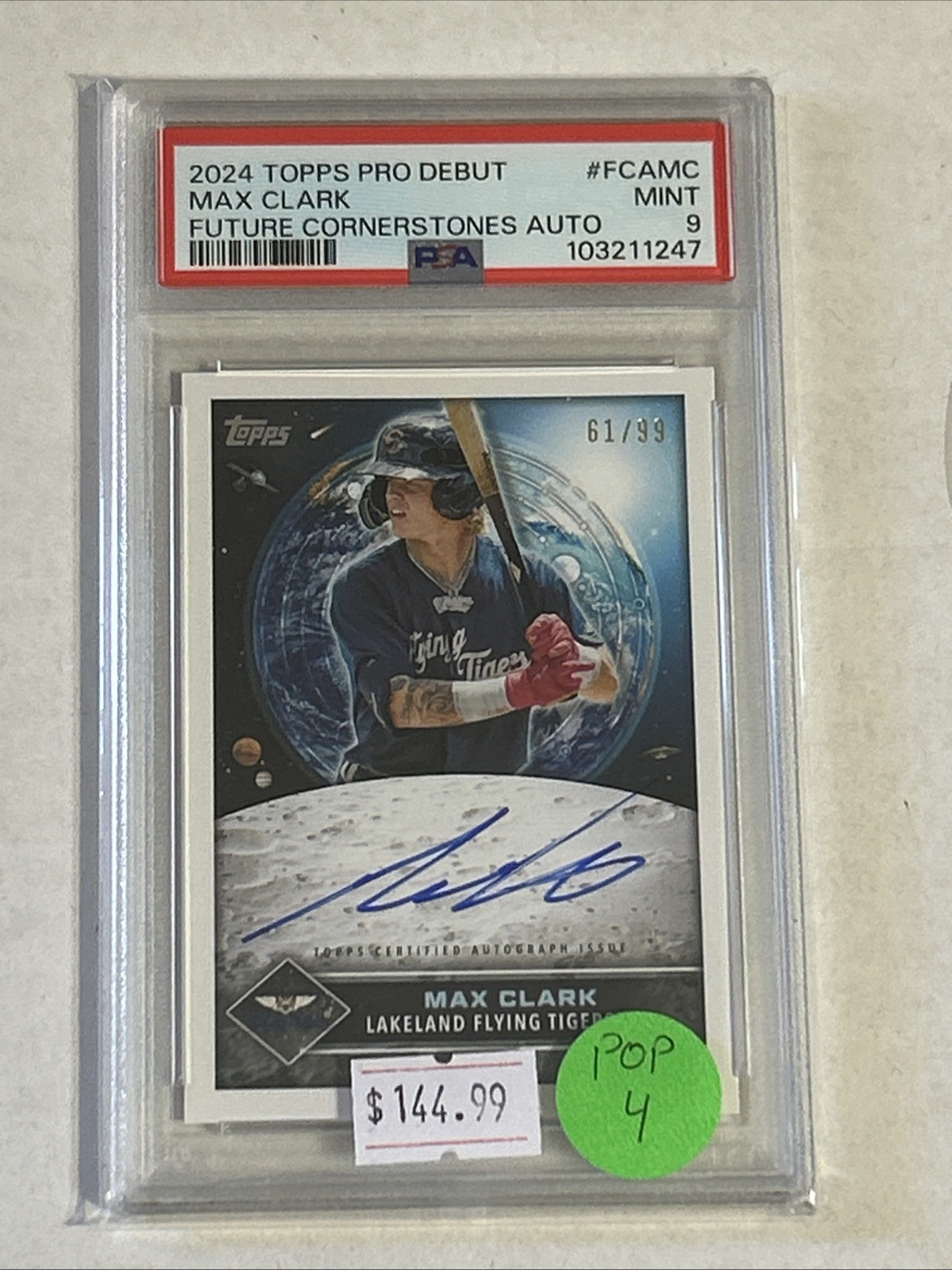 2024 Topps Pro Debut Max Clark Future Cornerstones Auto /99 PSA 9 