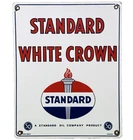 VINTAGE STANDARD WHITE CROWN GASOLINE PORCELAIN SIGN AMERICAN OIL TORCH GAS