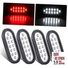 4Pcs 6" Oval Red Stop Turn Tail Lights to White Back-up Lights 12 LED, 6 Inch