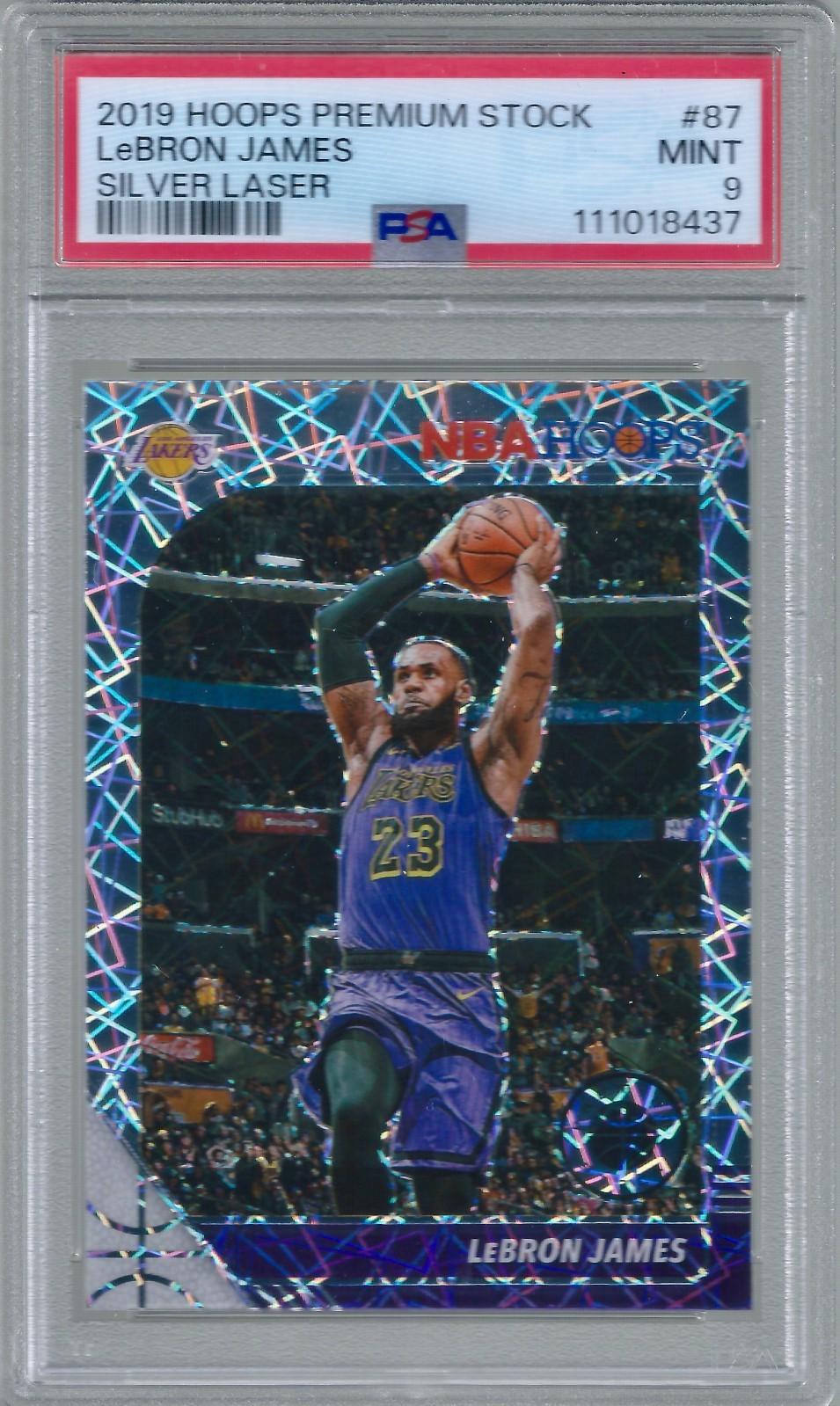 2019-20 Hoops Premium Stock Silver Laser Prizm LeBron James #87 PSA 9 Mint