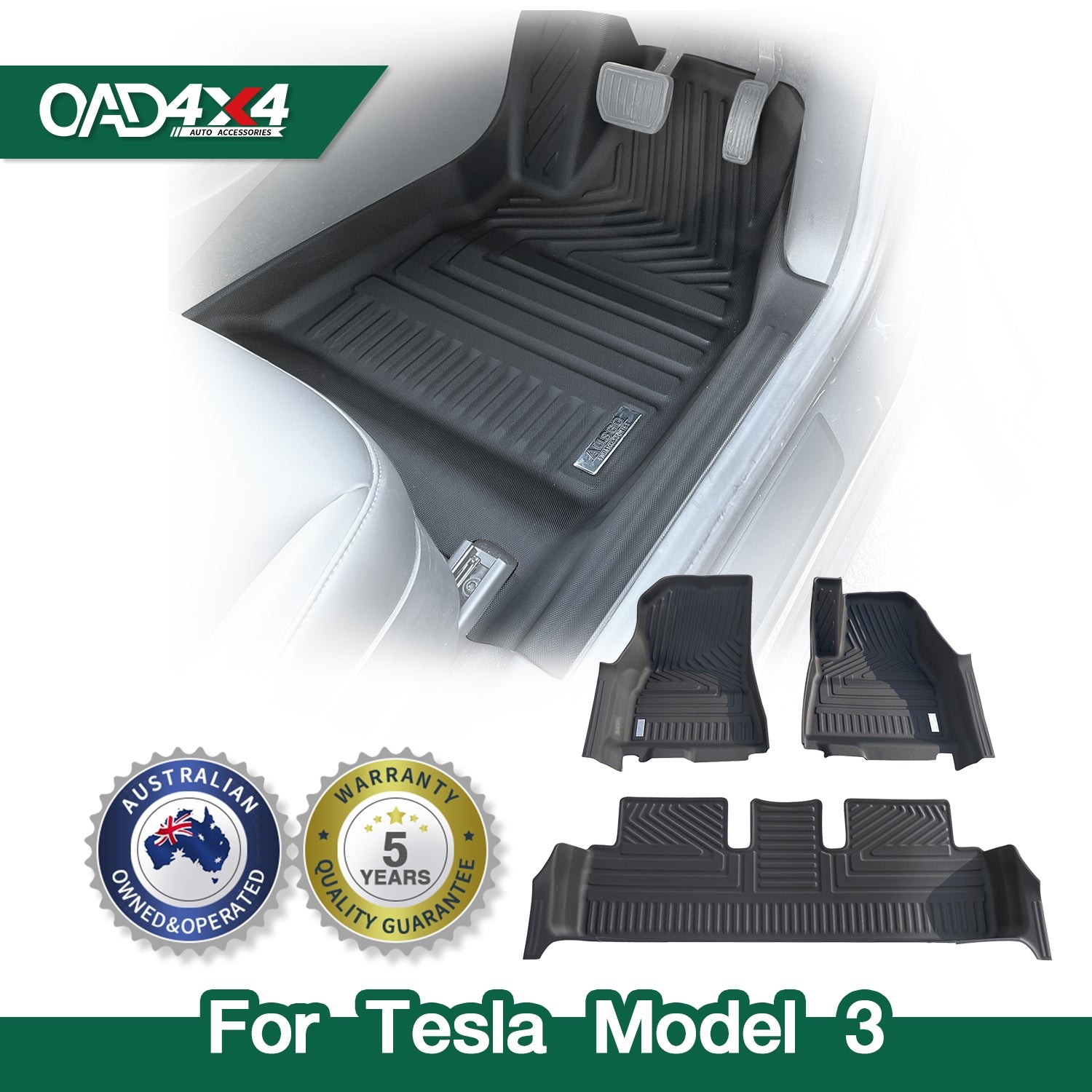 5D TPE Car Floor Mats for Tesla Model 3 2019-2023 Door Sill Covered