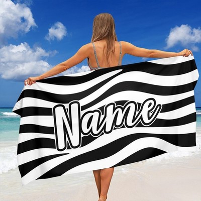 1pc Custom Name Beach Towel, Zebra Print Design, Super Absorbent Quick-Dry Bea