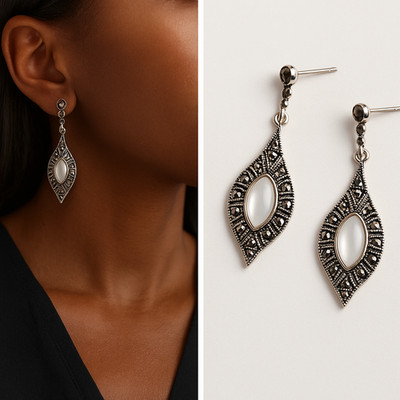 Vintage Teardrop Stil Markasiten Ohrhänger mit Perlmutt Kunst Ohrring