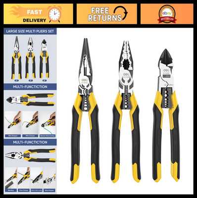 DELI 3PCS Pliers Set, Large 7 in 1 Multifunctional Wire Stripper Crimper Cutter,