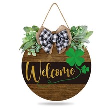 St. Patrick's Day Welcome Sign Wooden Hanging Sign Farmhouse Rustic Door Deco