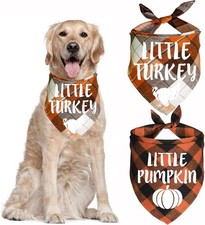 2-Pack Thanksgiving Dog Bandana Set - Plaid Holiday Holiday Fall Plaid Large 