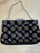 Vintage French Walborg Black Silver Gold Beaded Evening Bag Starbursy Atomic MCM