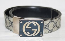 Vintage Gucci Supreme Reversible Belt Size 95/38 Canvas/Blue logo Leather Nice 