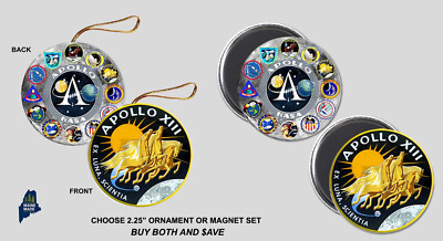 APOLLO 13 Christmas Ornament / Magnet Set - Collectible Logo Moon Landing NASA