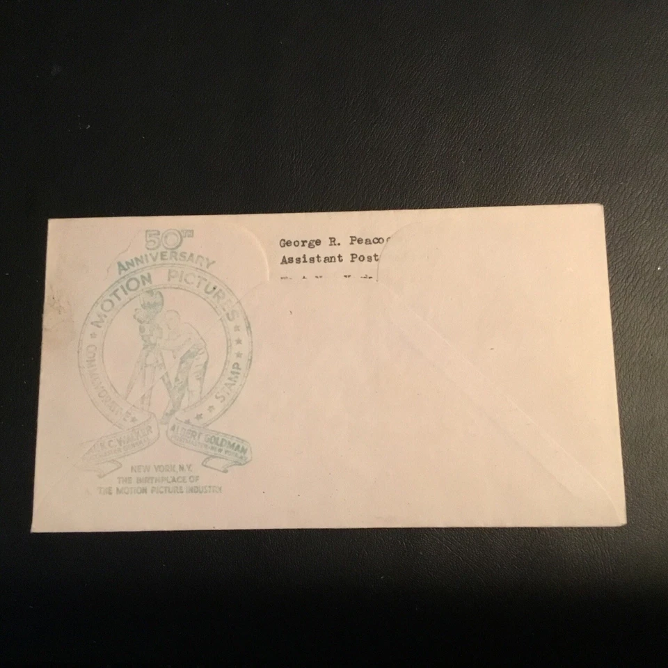 FDC 1944#926 SMARTCRAFT CACHET THERMO. 50 YEARS OF MOTION PICTURES 3 Ct Stamp - Image 2 of 2