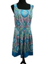 Talbots Blue Paisley Front Belted Shirt Dress Pleated Skirt Lined Size 10P NWT