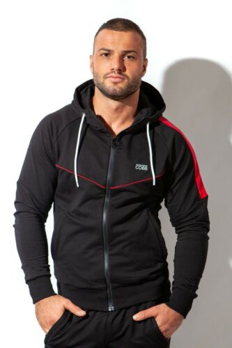 Chaqueta con capucha ALEXANDER COBB con cremallera súper suave negra y roja algodón con capucha 5 - Imagen 3 de 6