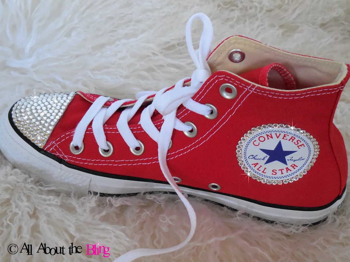 Ik wil niet Een bezoek aan grootouders Orkaan CONVERSE All Star Red Customized with hand jeweled SWAROVSKI CRYSTALS | eBay