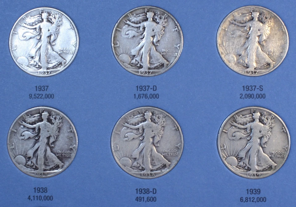 Walking Liberty Half Dollars 1937-1947 G-XF New Whitman Folder Complete WL50 B1 - Image 3 of 4