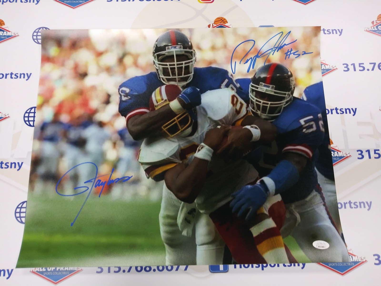Lawrence Taylor & Pepper Johnson NY Giants Signed 16x20 JSA COA 