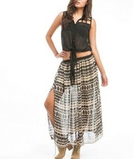 Y2K chiffon sheerish maxi skirt Stretch waist Gypsy Split skirt New fairycore