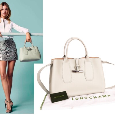 NEW $585 LONGCHAMP Mint Green Leather ROSEAU Medium TOTE BAG