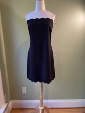 Ann Taylor Loft Sheath Dress -SZ 4- Black Cream Scalloped Edges