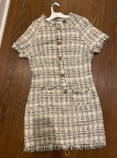 New! Shein White Black Tweed Plaid Gold Button Ladies Dress button size S-M