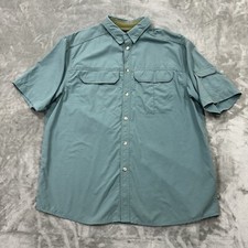 REI Shirt Mens Large Blue Green Short Sleeve Button Down Vented Outdoor Hiking