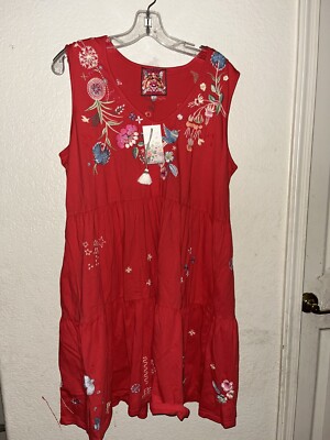 NWT JOHNNY WAS Strawberry Cleo Embroidered Sleeveless Tiered Knit Tank Dress  XL | eBay