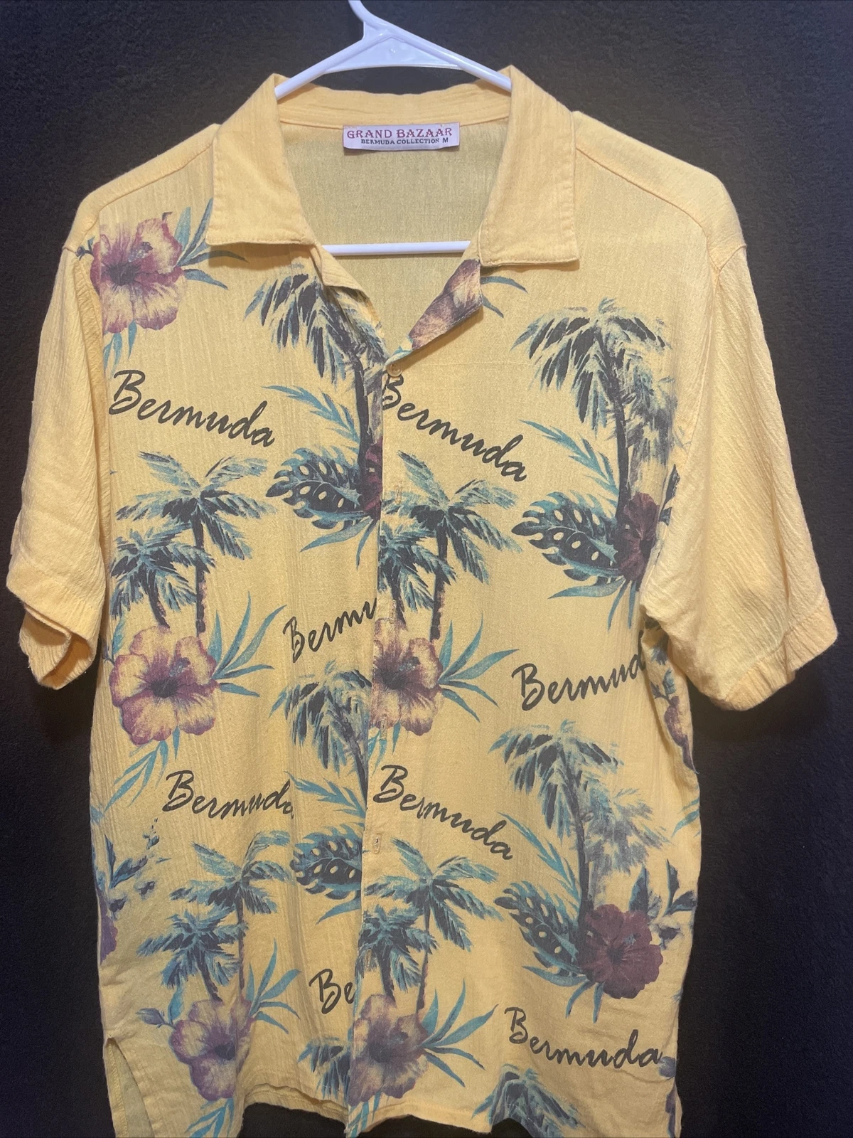 Hawaiian Shirt - Grand Bazaar Bermuda Collection -Yellow Floral Men's- Medium