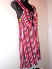 Casual women's junior PXS 30 bust strap tank dress tie front red, white LB2