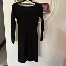 White House Black Market Women's Small S Black Long Sleeve Sweater Dress Silver