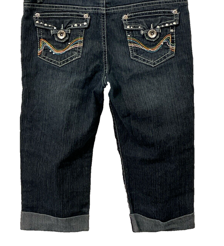 Jolt Girls Capri Denim Jeans Size 12 Blue Cuffed Embroidered Stud Pockets - Picture 6 of 10