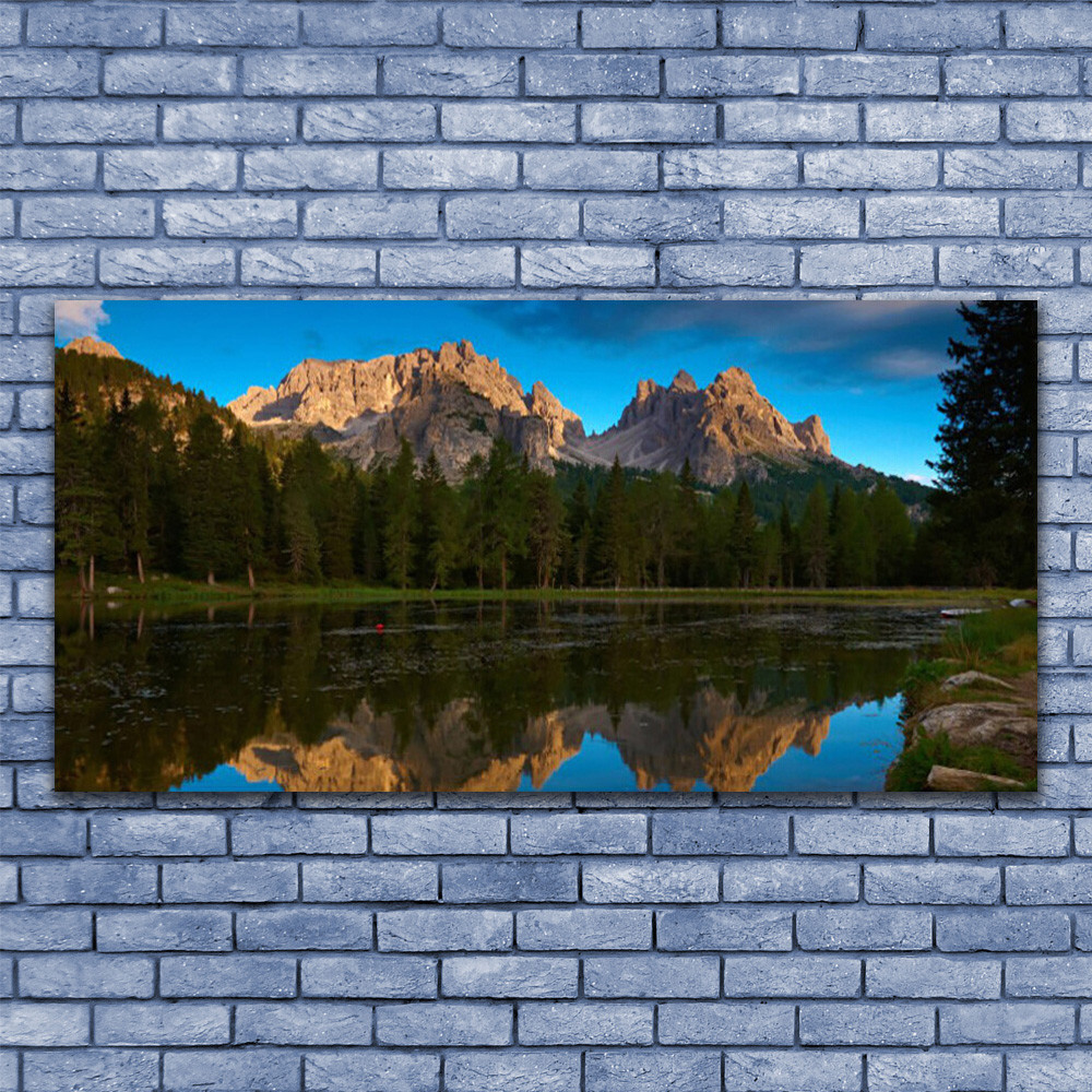Tableau sur verre 140x70 Paysage Forêt et Lac pour salon moderne