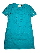 NWT TRINA TURK Women’s Sz Medium Boho Dynamix Turquoise Shift Short Sleeve Dress