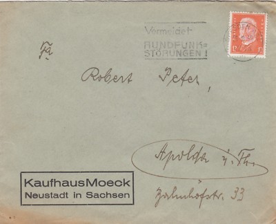 NEUSTADT SA, Briefumschlag 1932, Kaufhaus Moeck