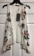 Lola White Embroidered Open Front Vest - Size M