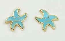 Solid 14k Yellow Gold Enamel Starfish Baby Screw Back Earrings