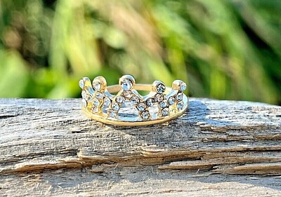 5-Point Royal Gold Crown White Crystal Rhinestone Studded  display picture 3