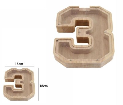 Box Kiste Naturholz mit Vitrine Zahlenform 3 Münzbehälter dfh
